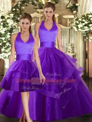 Best Ruffles Quinceanera Dress Purple Lace Up Sleeveless Floor Length