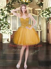 Mini Length Gold Prom Gown Sweetheart Sleeveless Lace Up