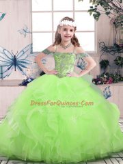 On Sale Ball Gowns Beading and Ruffles Winning Pageant Gowns Lace Up Tulle Sleeveless Floor Length