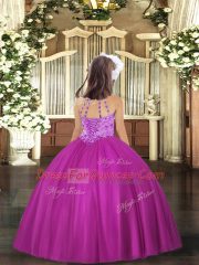 Hot Pink Lace Up Halter Top Beading Kids Formal Wear Tulle Sleeveless