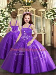 Purple Strapless Neckline Beading Quinceanera Dress Sleeveless Lace Up