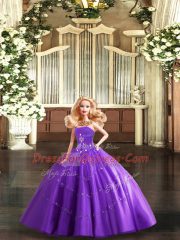 Purple Strapless Neckline Beading Quinceanera Dress Sleeveless Lace Up