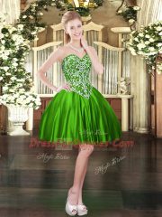 Simple Green Sleeveless Mini Length Beading Lace Up Homecoming Dress