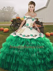 Glamorous Turquoise Sleeveless Floor Length Embroidery and Ruffled Layers Lace Up Vestidos de Quinceanera