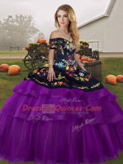 Sleeveless Brush Train Lace Up Embroidery and Ruffled Layers Sweet 16 Dress
