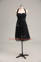 Charming Black Prom Dresses Prom and Party with Ruching Halter Top Sleeveless Zipper