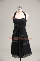Charming Black Prom Dresses Prom and Party with Ruching Halter Top Sleeveless Zipper