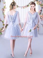 Enchanting Sleeveless Mini Length Lace Lace Up Quinceanera Court Dresses with Grey