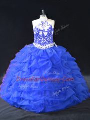 Fantastic Beading and Appliques 15th Birthday Dress Blue Backless Sleeveless Floor Length