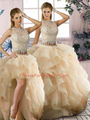 Three Pieces Sweet 16 Dresses Champagne Scoop Organza Sleeveless Floor Length Zipper