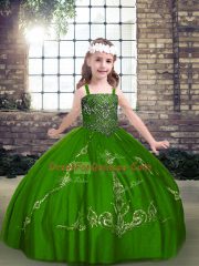 Exquisite Green Straps Lace Up Beading Pageant Dress Long Sleeves