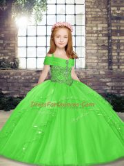 Fancy Ball Gowns Child Pageant Dress Straps Tulle Sleeveless Floor Length Lace Up
