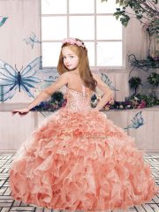 Excellent Ball Gowns Kids Pageant Dress Red Scoop Organza Sleeveless Floor Length Zipper