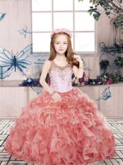 Excellent Ball Gowns Kids Pageant Dress Red Scoop Organza Sleeveless Floor Length Zipper