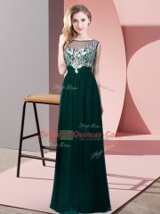 Simple Chiffon Scoop Sleeveless Backless Beading Evening Dress in Peacock Green