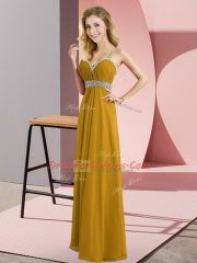 Sexy Brown Chiffon Criss Cross Sleeveless Floor Length Beading