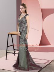 Sleeveless Sweep Train Beading Zipper Prom Dress