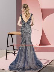 Sleeveless Sweep Train Beading Zipper Prom Dress