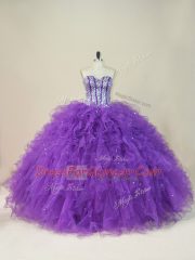 Popular Sleeveless Lace Up Floor Length Beading and Ruffles Quinceanera Dress