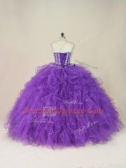 Popular Sleeveless Lace Up Floor Length Beading and Ruffles Quinceanera Dress