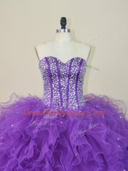 Popular Sleeveless Lace Up Floor Length Beading and Ruffles Quinceanera Dress
