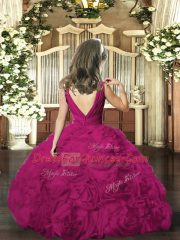 Purple V-neck Neckline Beading and Ruching Kids Formal Wear Sleeveless Backless