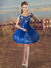 Royal Blue Lace Up Off The Shoulder Embroidery and Ruffled Layers Sweet 16 Quinceanera Dress Satin and Organza Sleeveless