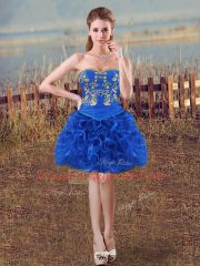 Deluxe Royal Blue Sleeveless Embroidery Floor Length Quinceanera Gown