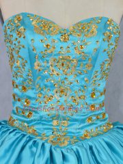 Adorable Baby Blue Ball Gowns Sweetheart Sleeveless Satin and Organza Floor Length Lace Up Embroidery and Ruffled Layers Quinceanera Dresses