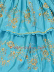Adorable Baby Blue Ball Gowns Sweetheart Sleeveless Satin and Organza Floor Length Lace Up Embroidery and Ruffled Layers Quinceanera Dresses