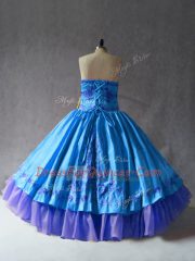 Custom Fit Blue Sweetheart Neckline Embroidery Sweet 16 Quinceanera Dress Sleeveless Lace Up