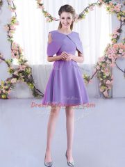 Ruching Quinceanera Court of Honor Dress Lavender Zipper Half Sleeves Mini Length