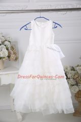 Romantic White Empire Scoop Sleeveless Chiffon Floor Length Zipper Ruffled Layers Flower Girl Dress