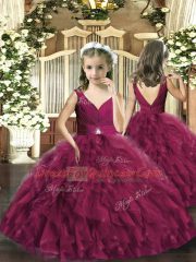 Amazing Sleeveless Backless Child Pageant Dress Burgundy Tulle