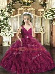 Amazing Sleeveless Backless Child Pageant Dress Burgundy Tulle