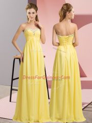 Floor Length Empire Sleeveless Yellow Dress for Prom Lace Up