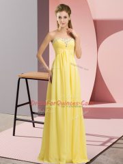 Floor Length Empire Sleeveless Yellow Dress for Prom Lace Up