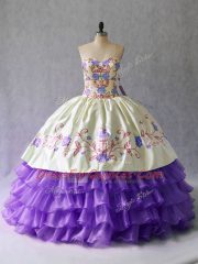 Sweetheart Sleeveless Organza Vestidos de Quinceanera Embroidery and Ruffled Layers Lace Up