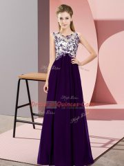 Purple Sleeveless Floor Length Beading and Appliques Zipper Quinceanera Dama Dress