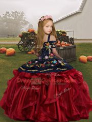 Olive Green Kids Pageant Dress Party and Wedding Party with Embroidery and Ruffles Straps Sleeveless Lace Up