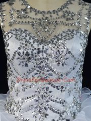 Simple Floor Length Lace Up Ball Gown Prom Dress White for Sweet 16 and Quinceanera with Beading and Ruffles