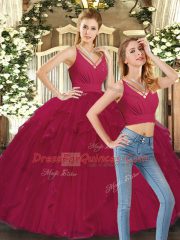 Exquisite Red Sweet 16 Dress Sweet 16 and Quinceanera with Ruffles V-neck Sleeveless Lace Up