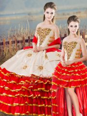 Fantastic Ball Gowns Sweet 16 Dresses White And Red Sweetheart Sleeveless Floor Length Lace Up