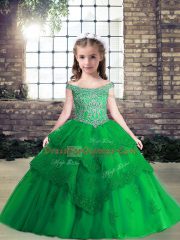 High Class Green Off The Shoulder Lace Up Beading and Lace and Appliques Pageant Dress Wholesale Sleeveless