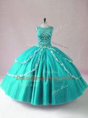 Scoop Sleeveless Tulle Sweet 16 Quinceanera Dress Beading Zipper