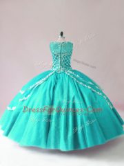 Scoop Sleeveless Tulle Sweet 16 Quinceanera Dress Beading Zipper