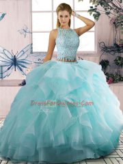 Glorious Sleeveless Zipper Floor Length Beading and Ruffles Quince Ball Gowns