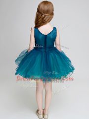 Flare V-neck Sleeveless Zipper Toddler Flower Girl Dress Teal Organza