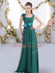 Affordable Straps Sleeveless Zipper Quinceanera Court Dresses Peacock Green Chiffon