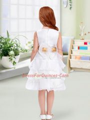 White Scoop Zipper Ruffled Layers and Bowknot Toddler Flower Girl Dress Sleeveless